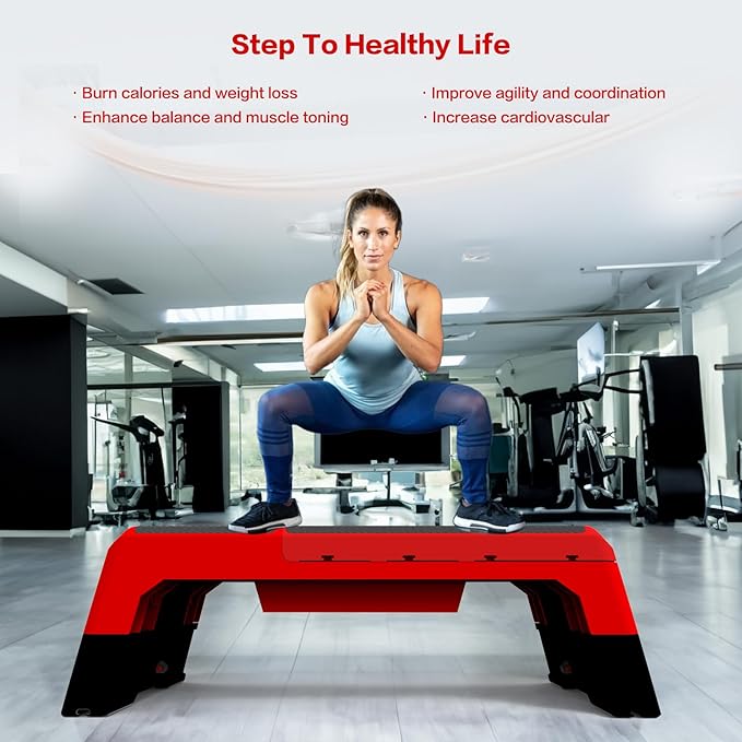 Multifunctional Step Platform Aerobic Deck Stepper with Resistance Bands Versatile Cardio Exercise Equipment Workout Fitness, Adjustable Weight Bench for Home Gym