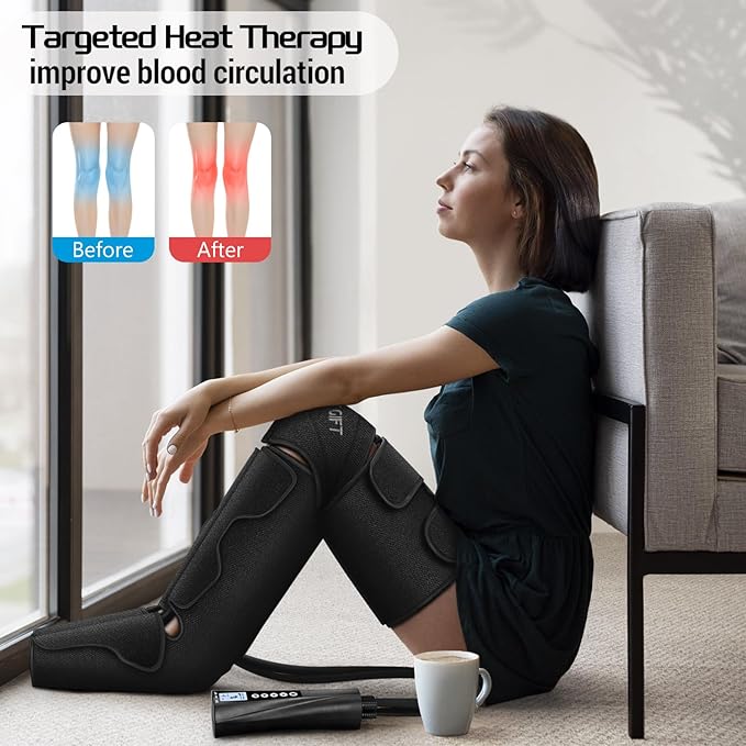 Mother's Day Gifts for Mom, Women, Dad, Men, Him, Her, Father's Day, Christmas, Air Compression Massager with Heat for Comprehensive Leg and Foot Therapy, Helpful for Varicose Veins, Cramps, Edema