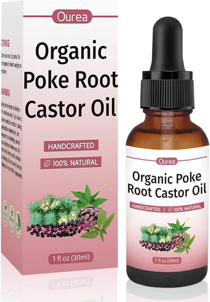 Poke Root Castor Oil Organic – 1 fl oz (30ml) Natural Lymphatic Support Massage Oil, Soothing Relief for Cysts, Boils, Breast, Fibroids, Swollen Lymph Nodes & Joint – Deep Tissue Drops