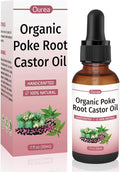 Poke Root Castor Oil Organic - 1 Fl Oz - Lymphatic Support Massage Liquid, Supports Boils, Fibroids, Cysts, Swollen Lymph Nodes, Breast & Joint Health, Natural Deep Tissue Relief Drops