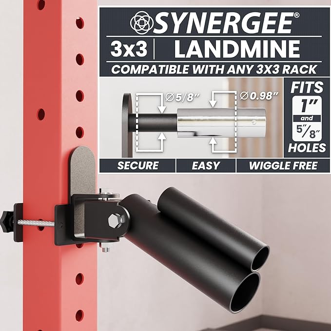 Synergee Landmine Attachment for Power and Squat Racks. Fits 2x2, 2x3, and 3x3 Racks. Rotational Trainer for Presses, Rows, Core & Full-Body Workouts. Works with 1" & 2" Barbells.