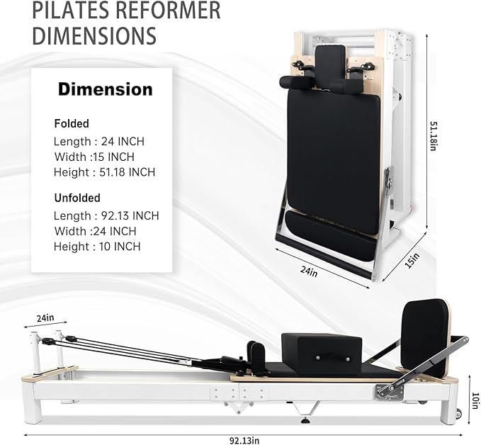 Professional Pilates Reformer Machine for Home – Full-Body Workout Reformer with Jumpboard, Box & Foot Straps – Smooth Glide System, Adjustable Resistance, Solid Wood Frame