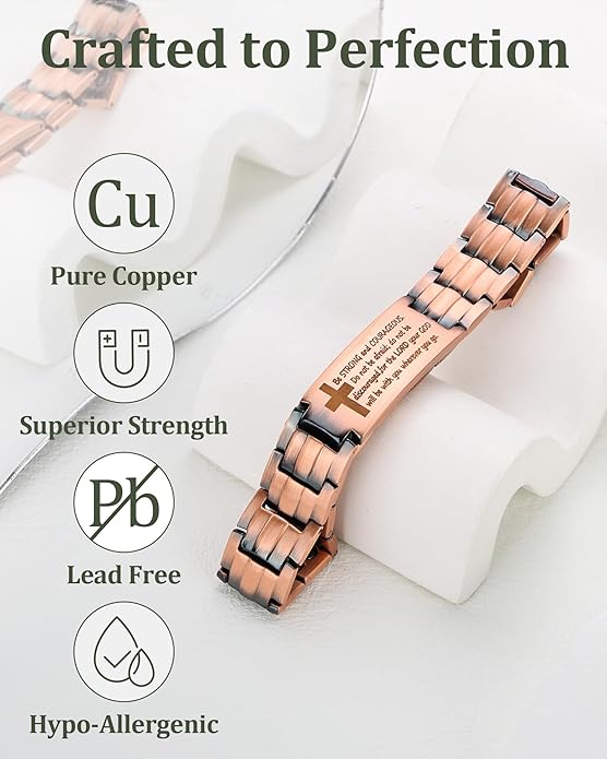Copper Cross Bracelet for Men - Ultra Strength Magnetic Mens Cross Jewelry Set - Adjustable Magnetic Bracelet with Sizing Tool Jewelry Box