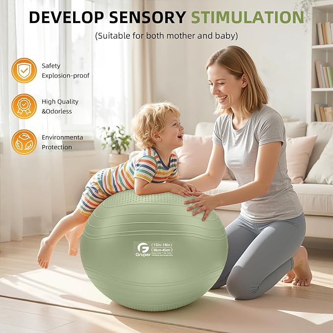 Gruper Yoga Ball, Extra Thick Non Slip Exercise Ball for Workout, Birthing, Balance, Stability, Pregnancy, 4 Sizes Anti Burst Chair for Home and Office, Includes Quick Pump & Fitness Guide