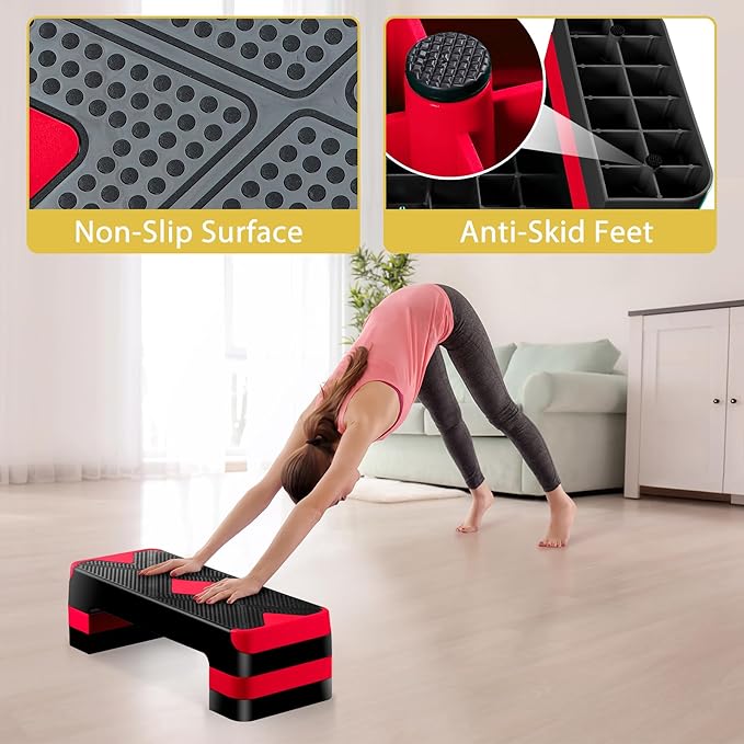 27" Adjustable Exercise Aerobic Step Platform with Stackable Risers – 3 Levels (4", 6", 8") – Workout Stepper for Home Gym, Fitness & Physical Therapy Training