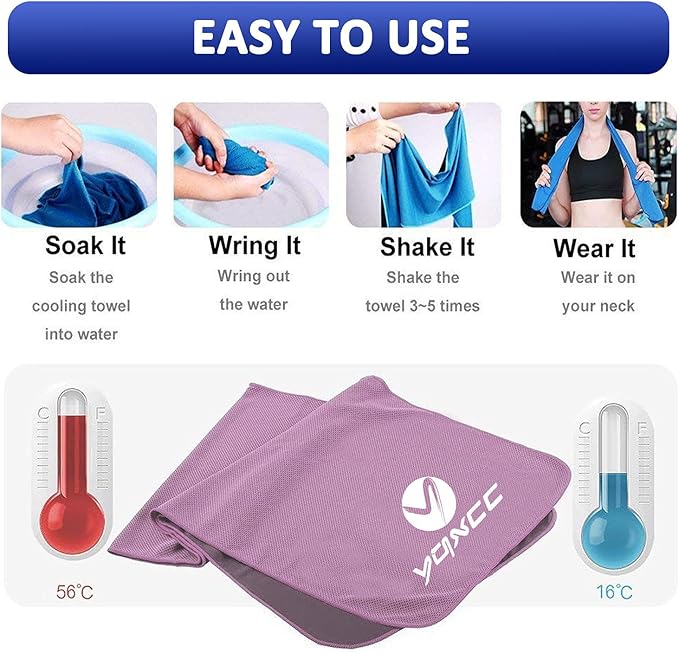 YQXCC Cooling Towels | 4 Pack 47"x12" | Ice Cool for Neck | Microfiber Soft Breathable Chilly | for Yoga, Sports, Golf, Gym, Camping, Running, Fitness, Workout & More Activities