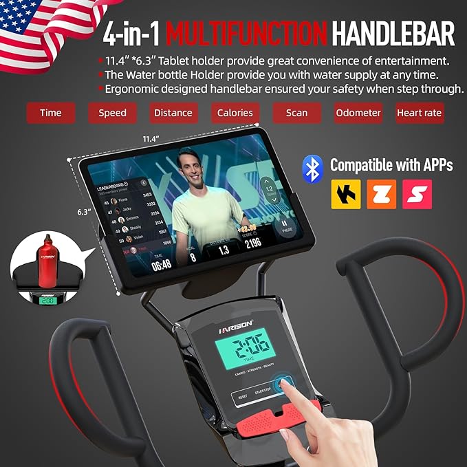 HARISON Exercise Bike 400 lbs Capacity, Easy Assembly Magnetic Recumbent bike for Adult and Seniors with Arm Exerciser , Recumbent Stationary bike for Home, 2 in 1 LCD Monitor and Tablet Holder (Same-day Shipping service）