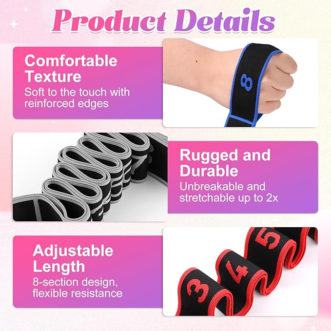 3Pcak Fitness Resistance Band for Stretching and Yoga, Number Stretch Resistance Band with Clear Markings, Fitness Resistance Bands 8-Section Elastic Training Bands