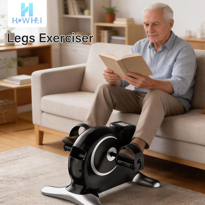 Under Desk Bike Pedal Exerciser, Mini Exercise Bike for Arm/Leg Exercise, Portable Peddler with LCD Display