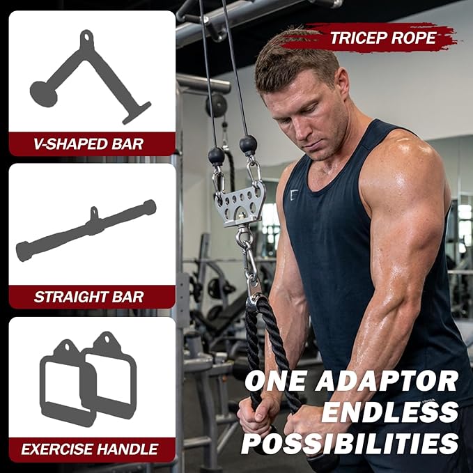 J Bryant Stainless Steel Double to Single Pulley Adaptor Plate for Cable Machine – Fitness Dual Pulley Connector with 3 Carabiners for LAT Pulldown, Triceps Pushdown, and T Bar Row Accessories