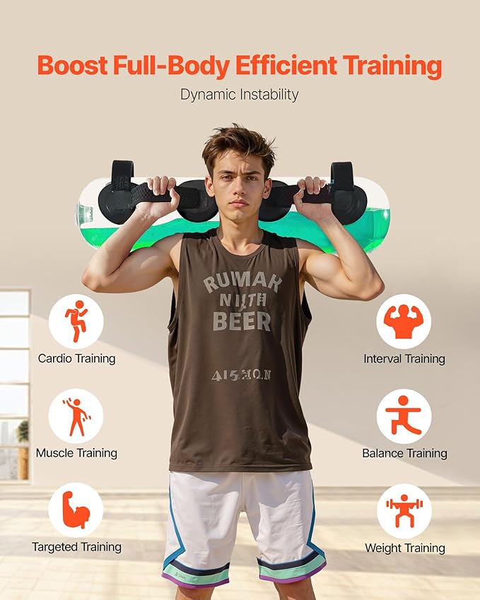 VEVOR Water Weights Aqua Bag, Large Aqua Bags for Workout, Adjustable Portable Stability Fitness & Full Body Exercise Equipment, for Strength Core and Balance Training, Home Gym Exercise, Clear