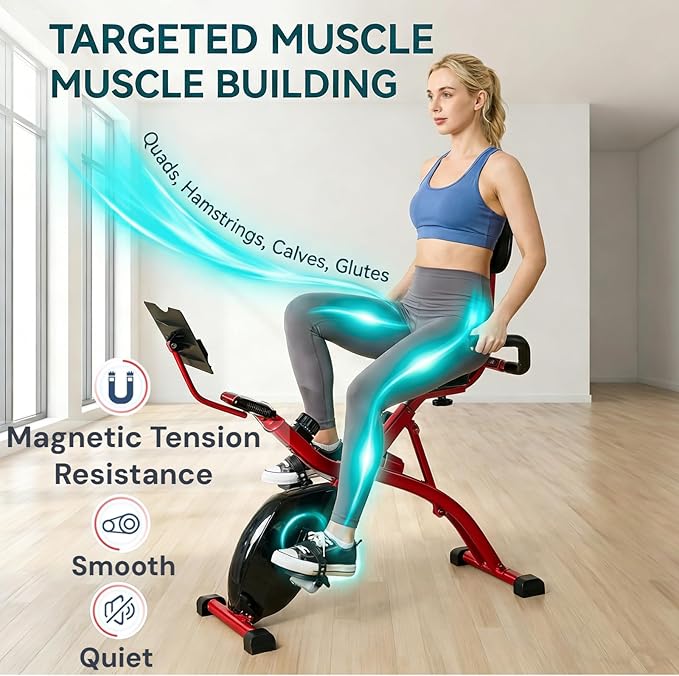 Foldable Recumbent Exercise Bike with High Backrest and Magnetic Resistance, Recumbent Exercise Bike for Home Workout，One Size-Multiple Styles Available