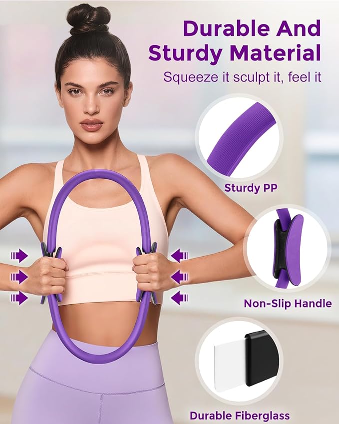 Home Pilates Essentials Kit for Women, Magic Circle Pilates Equipment Ring and Ball Set, 6 Resistance Bands Workout Guide Video for 28 Day Pilates Essential Challenge Starter Kit for Beginners