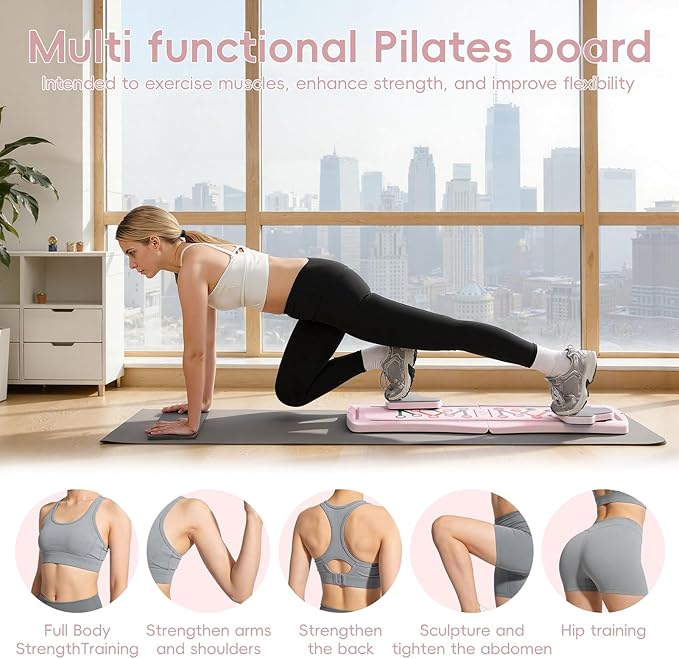 Pilates Board, Foldable Pilates Reformer for Home, Multifunctional Abdominal Trainer, Pilates Machine for Home Workout, Non Slip Lightweight Core Trainer for Plank Crunch Push Up