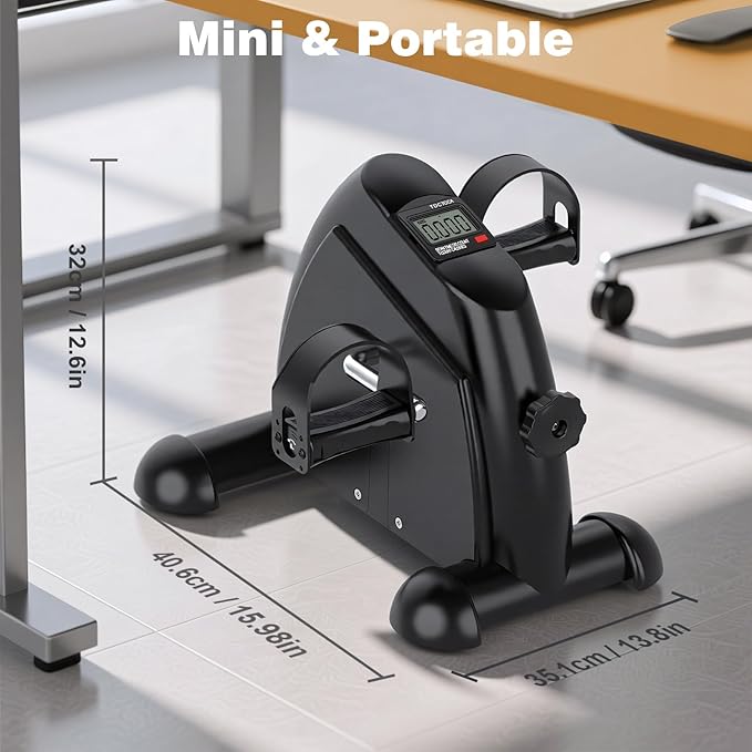 Mini Exercise Bike: Portable Under Desk Bike Pedal Exerciser Foot Cycle Arm & Leg Pedal Exerciser with LCD Screen Displays & Adjustable Resistance for Home/Office