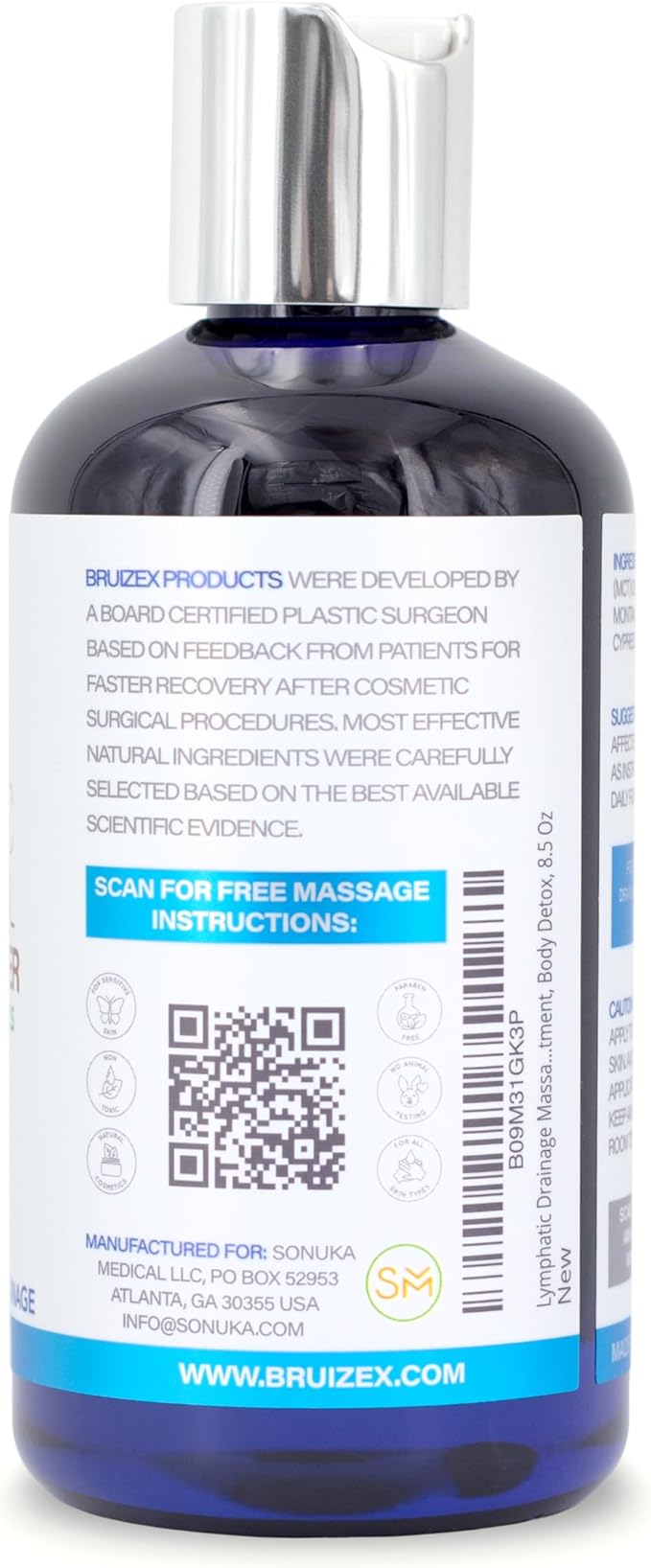 Bruizex Lymphatic Drainage Massage Oil with Arnica & Ginger for Post-Procedure Massage & Lymphatic Drainage Massager, Liposuction, 360 Lipo, BBL, After Tummy Tuck Procedure, Warming Formula - 8.5 Oz
