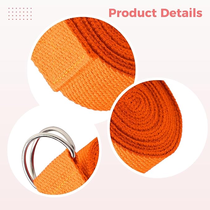 Pilates Strap With D-Loop Buckle, 70.9 In Yoga Strap, Orange For Flexibility, Body Shaping, Posture Correction & Exercise