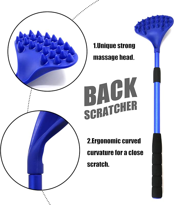 EASACE Back Scratcher for Women Men Extendable with Strong ABS Massage Head, 21inch Body Scratcher for Adults - Pets Compact - Retractable（Blue）