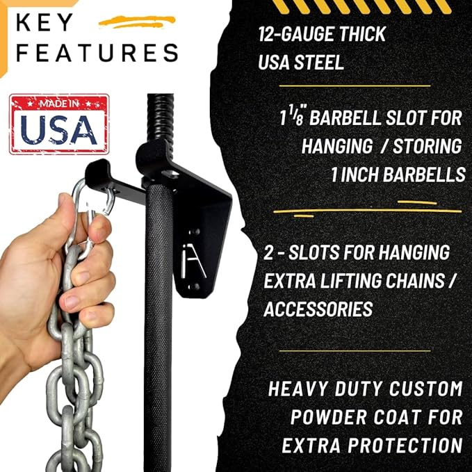 IRON AMERICAN Alpha Barbell Gym Wall Mount Storage 100+ Pound Capacity - Multi-Use Barbell Wall Holder, Barbell Hanger 4.25 x 6.75 x 7.25 Inches - Holds Any Standard Olympic Barbell - Hardware Included