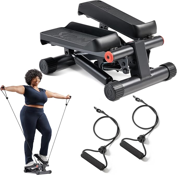 Sunny Health & Fitness Mini Steppers for Exercise at Home, Stair Step Workout Machine with Optional Resistance Bands, Full Body Cardio Equipment, Optional Free SunnyFit App Connection Smart Stepper