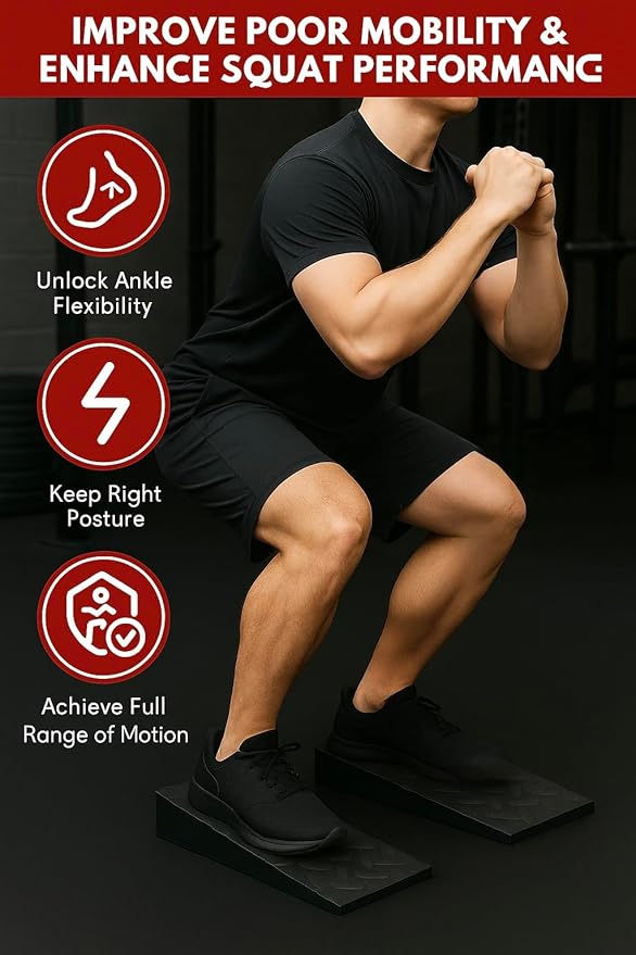 Squat Wedge Blocks (Pair), 15° Heel-Elevating Non-Slip EVA Slant Blocks for Squats, ATG Calf Stretch & Ankle Mobility – Heel Lift – Carry Bag Included