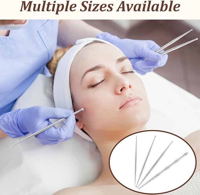 4Pcs Stainless Steel Acupuncture Pen Set with 8 Different Sized Heads for TMJ Pain Relief and Muscle Knot Release, Facial Reflexology Self Care Tools, Portable Dual Head Manual Massage Sticks