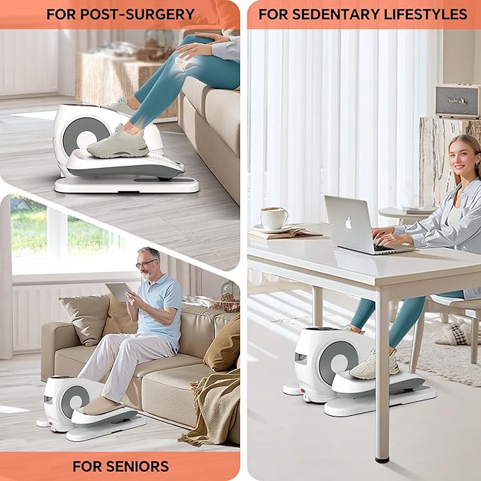 Under Desk Elliptical Machine, Electric Exerciser Pro with 16 Adjustable Speed, Quiet and Fully Assembled with Remote Control & Non-Slip Foot Straps Grey