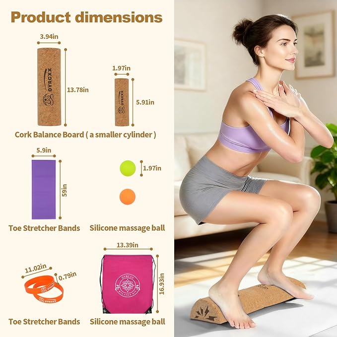 Extra Long Cork Balance Board - Longer Than Other Balance Plates, Foot Restoration & Balance Kit for Plantar Fasciitis Recovery - Professional Ankle Strength & Stability Trainer for Seniors & Standing Desk - Supports 440+ Lbs