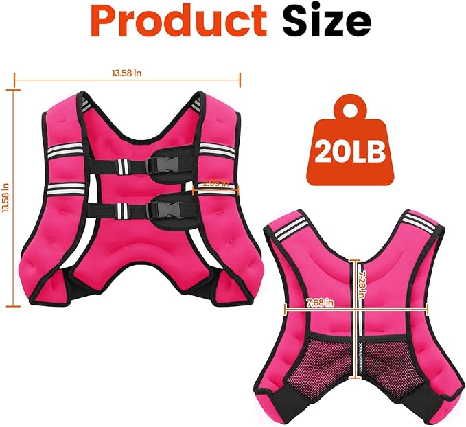 Weighted Vest, 6lb/8lb/10lb/12lb/16lb/20lb/25lb/30lb Weight Vest for Men Women, Body Weight Vests Adjustable with Reflective Stripe for Strength Training, Running, Workout, Jogging, Walking