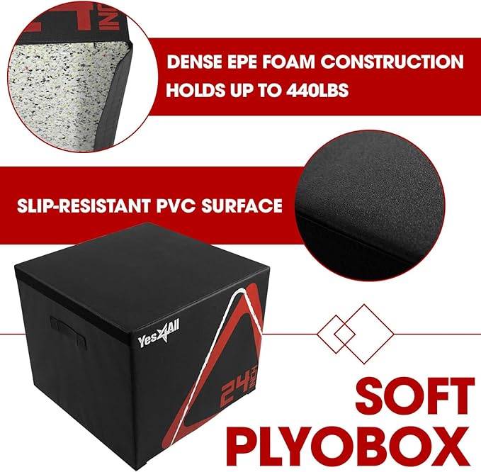 Yes4All Adjustable Soft Plyo Box, Jumping Trainer - For Plyometric Exercises and Conditioning, Multiple Height Variations