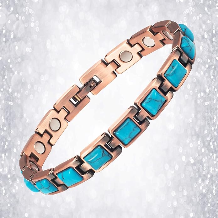 Copper Bracelets for Women, Pure Copper with Colored Turquoise Bracelet, 3500 Gauss Magnets, Fashion Jewelry（FUTI-1）