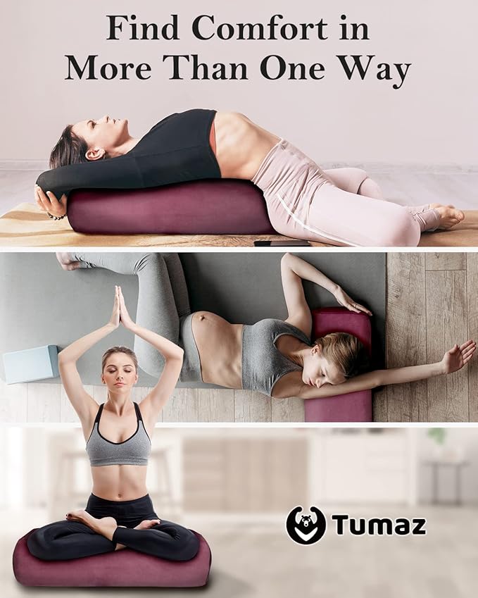 Tumaz Yoga Bolster Set - Rectangular Bolster Pillow for Restorative Yoga, Soft Meditation Pillow with Carry Handle and 8-Feet Strap, Machine Washable Cover