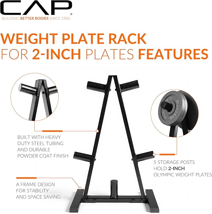CAP A-Frame Olympic Plate Rack – Heavy-Duty 2-Inch Weight Plate Tree and Storage - 5 and 7 post options