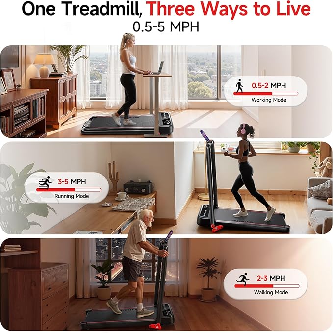 RHYTHM FUN Treadmill with Incline, Walking Pad with Handle Bar,300lbs Walking Pad with APP, Portable Folding Walking Treadmills for Home/Office with Low Noise