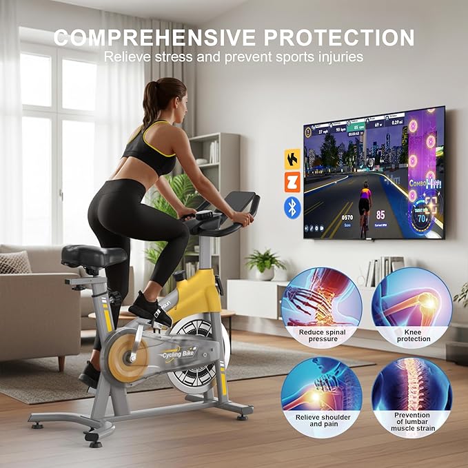 Exercise Bikes for Home,Spin Bike with Adjustable Magnetic,Brake Pad Resistance Silent Belt Drive,350lbs/300lbs Weight Capacity &Upgraded Version Seat for Home Cardio&Weight Loss(QM-530W)
