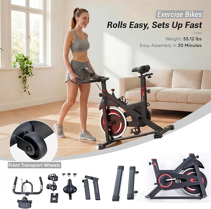 OLIXIS Exercise Bike with APP Control, Brake Pad Stationary Bikes with Quiet Magnetic Resistance, Indoor Cycling Spin Workout Bike with 300.0 lbs Weight Capacity