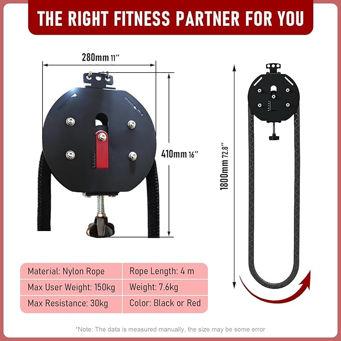 Endless Rope Trainer, Suspension Pulley Cable Machine with Adjustable Resistance, Pull Rope Fitness Training Equipment, for Physical Training red