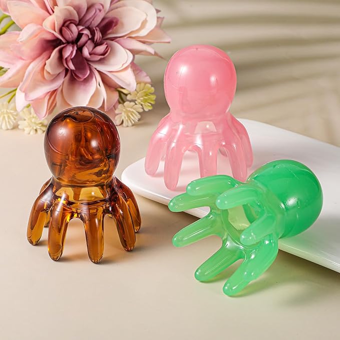 Cute Head Massage Comb Set 3 Pcs Point Massage Comb Manual Scalp Massagers Acupressure Massager Tool with 8 Legs Pink Acupressure Massager Scalp Tool for Head Back Neck Deep Relaxation