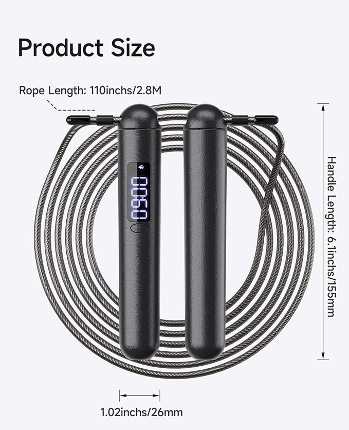 Smart Jump Rope | Accurate Calorie Tracking & 4 Training Modes | Adjustable Steel Wire Rope | Built-in High-Speed Bearings | Type-C Charging | Ideal for Fat Burning, Speed Training & Home Workouts