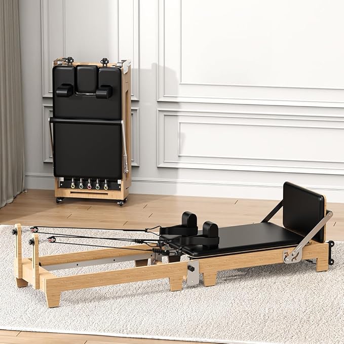 Foldable Pilates Reformer Machine, Quick-Assembly Studio Grade Pilates Reformer for Home and Gym, Pilates Equipment with Adjustable Resistance, Jump Board and Accessories