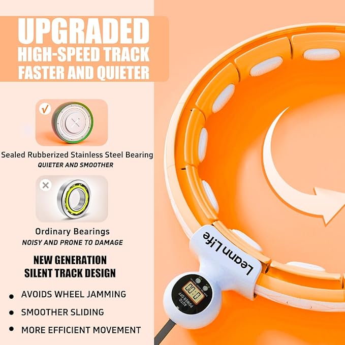 U5 Smart Weighted Hula Hoop with Counter & Waist Trimmer – 16 Knots, 28"–46" Adjustable Infinity Hoop Plus Size, Quiet Rubberized Wheels, Ab Workout Fitness, Weight Loss, Abdominal Toner