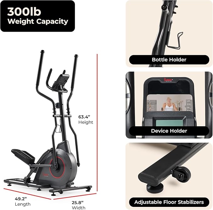 Sunny Health & Fitness Smart Upright Elliptical w/Pulse Sensor Built-in, Indoor Full-Body Cross-Training & Cardio Exercise Machine for Home, Free SunnyFit App Connection