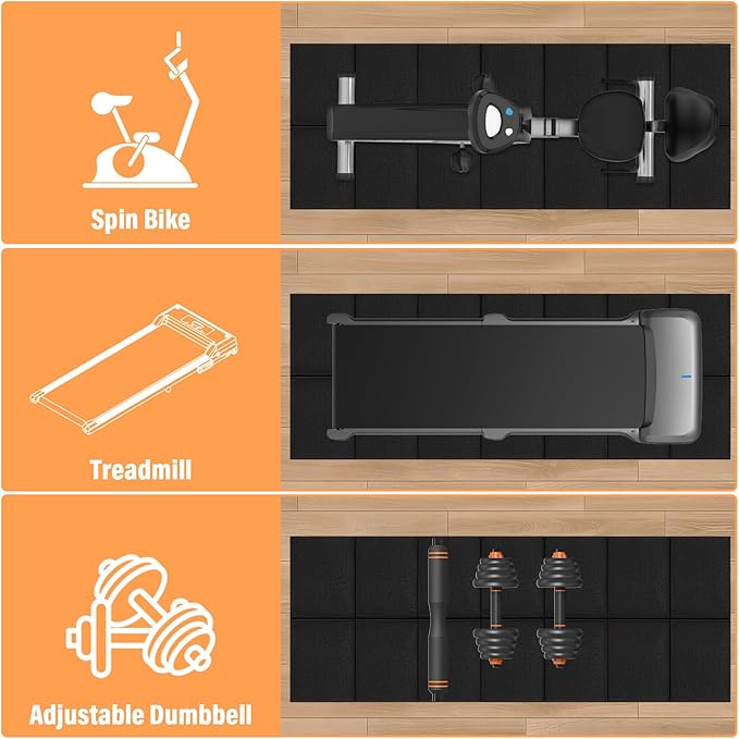Walking Pad 68×24 Inch and 4PCS Square Treadmill Mat Pads Hardwood Floor Protection Non-Slip Double-Sided Pads Noise Shock Absorption for Treadmill Walking Pad Bike Exercise Equipment