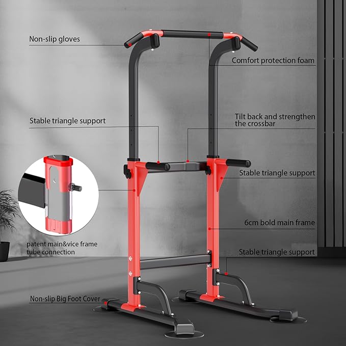 Pull Up Dip Station For Home Gym Strength Training Fitness Workout Station Chin-Ups Push-Ups Pull-Ups Dip-Ups 330LBS T055CDC