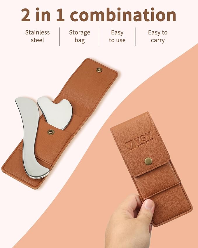 VGY Stainless Steel Gua Sha Facial Tools Set, Tighten Skin Massage Guasha Beauty Tool, Metal Guasha Tool for Face, Face Massager Tool for Body Eyes Neck - Silver