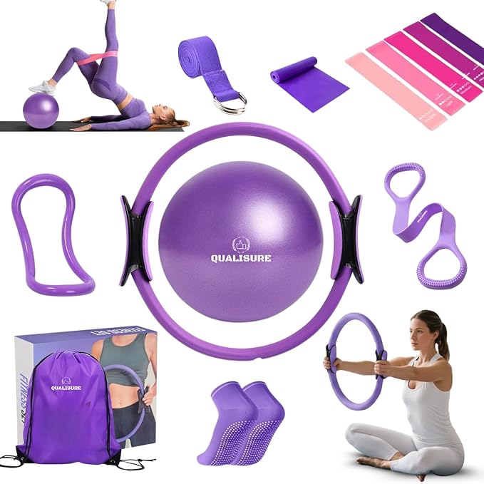 Pilates Kit for Home Workouts with 13" Magic Circle Pilates Ring and 5 Resistance Bands Pilates Essentials Kit for Women at Home Pilates Kit Pilates Starter Kit for Women Full Body Shaper