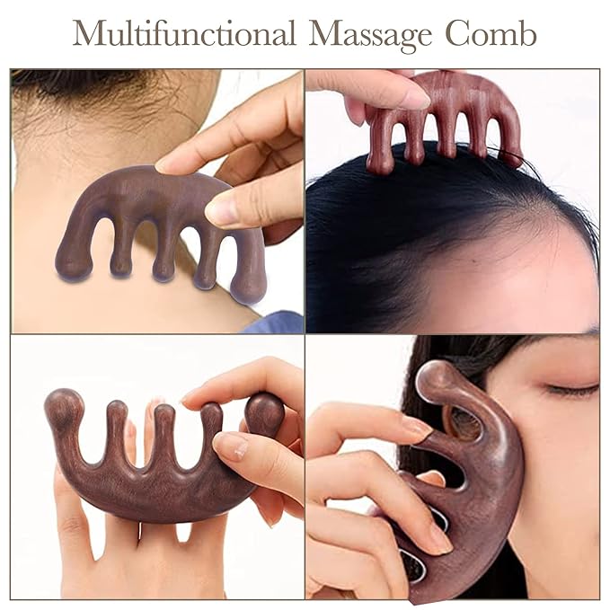 2 Pack Carelax Wooden Wide Tooth Comb, Head Massage Tool for Scalp Meridians