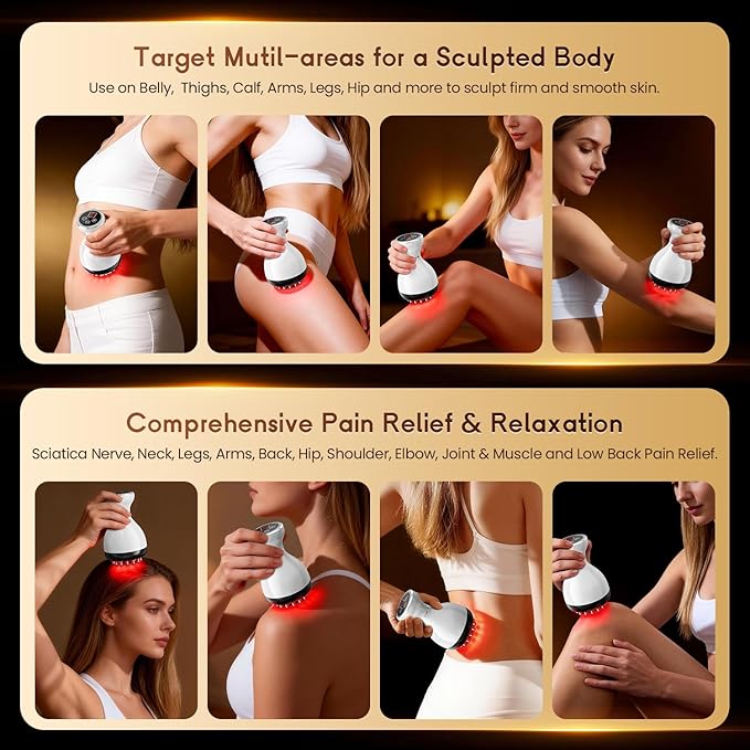 Lymphatic Drainage Massager & Anti Cellulite Massage Tool, Helps Reduce Stretch Marks & Cellulite, for Legs, Arms & Belly, Body Sculpting Machine with Microcurrent & Red-Light & Heat & Vibration