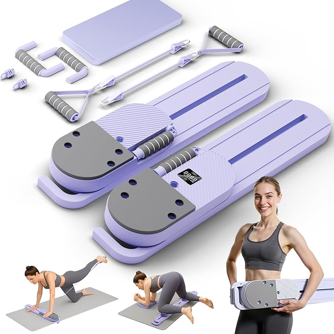 ALSO GO Pilates Board, Upgrad Pilates Reformer Set, Multifunction Abdominal Portable Board for Home Workout, Portable Reformer Machine for Full Body Workout, Home Pilates Kit with Resistance Bands