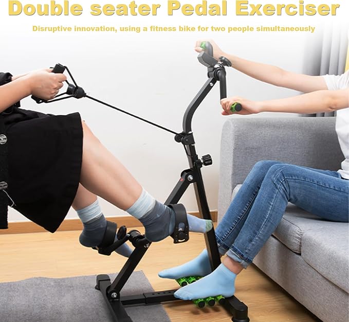 GeRRiT Pedal Exercise Bike for Seniors, Home Exercise Equipment for ElderlyHand Arm Leg and Knee Fitness Machine with Massage, LCD Monitor., black+green